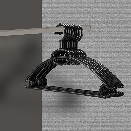 logei® 10St Kunststoff Kleiderbügel Wäschebügel Multifunktionsbügel plastic hanger Bügel mit Krawattenstange Anti-Rutsch Schwarz - 6