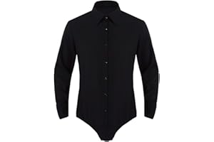 inhzoy Herren Hemd Body Männer Langarm Bodysuit Overall Jumpsuit Umlegekragen Freizeithemd Langarmshirt für Business Party Büro