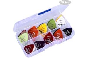 LAHVIUU Kostki do gitary, 30 szt. plektronów gitarowych do elektrycznej gitary akustycznej lub basowej, plektron, w tym 0,58 mm, 0,71 mm, 0,81 mm, 0,96 mm, 1,2 mm, 1,5 mm