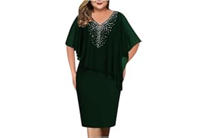 ZEIAYUAS Elegant Dress for Women UK Sale Clearance Plus Size Sequin Chiffon Dresses Party Evening Clubwear Midi Dress Elegant Sexy Casual Dress Cocktail Lace Half Sleeve Summer Dresses Wedding Guest Outfit