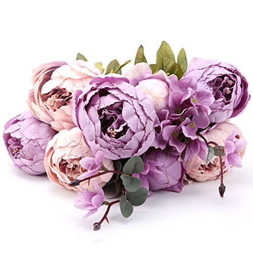 Houda Vintage Pfingstrosen, künstlich, Seide, Blumen Sträuße Home Hotel Hochzeit Dekoration Violett (New Purple) - 3