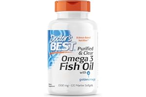 Doctor's Best, Purified & Clear Omega-3 Fish Oil (Olio di Pesce), 1.000mg, 120 Capsule, Testato in Laboratorio, Senza Glutine, Senza Soia