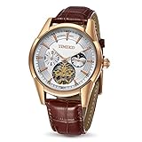 Time100 Armbanduhr Herren Automatik Leder Braun Herrenarmbanduhr Automatik Wasserdicht Chronograph Rosegold #W60025G.03A