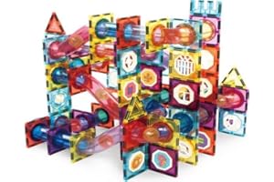 Olvy Blocs Magnétiques Montessori Jouet, Circuit de Billes, 100 Tuiles Magnétiques Enfants, Jouet de Construction Magnétique Dès 3 Ans, Smart Playground Blocs Magnétiques, Set Magnétique Enfants