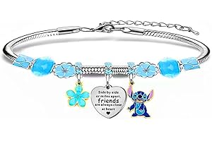 Gamtoise Stitch Bracelets Bracelets Gift for Girls Silver Pendant Adjustable Jewellery Stitch Cartoon Reminder Gift for Daughter Sisters Friends Colleague Birthday Christmas