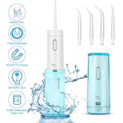 Himaly Hydropulseur Jet Dentaire Sans Fil Irrigateur Dentaire Portable Rechargeable USB avec Réservoir d'Eau 210ml, 4 Buses de Jet, 4 Modes de Nettoyage pour Voyage Maison