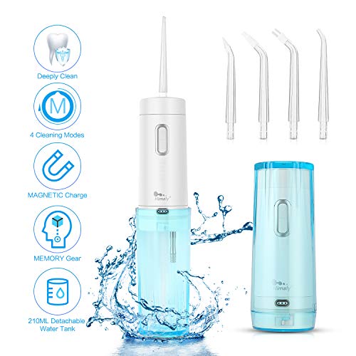 Himaly Hydropulseur Jet Dentaire Sans Fil Irrigateur Dentaire Portable Rechargeable USB avec Réservoir d'Eau 210ml, 4 Buses de Jet, 4 Modes de Nettoyage pour Voyage Maison
