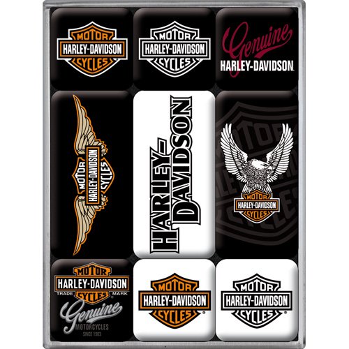 Nostalgic-Art 83036 Harley-Davidson Logos, Magnet-Set, 9-teilig