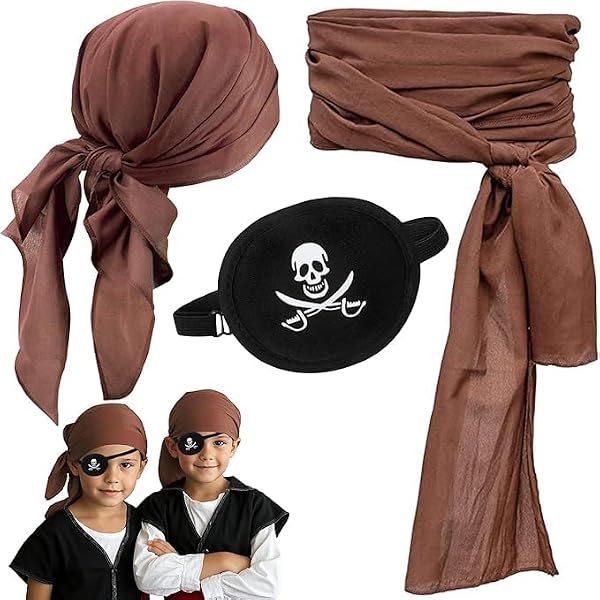 Piraten Accessoires Set Für Damen & Herren - Kopftuch, Augenklappe, Gürtel, Schmuck Für Karneval & Halloween