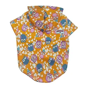 FETCHER Yellow Owl Printed Premium Warm Fleece Hoodie for Dogs and Cats | Winter wear (12