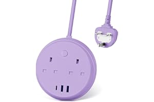Travel Extension Lead by KOOSLA, Extension Lead with USB Slots, Power Strips with 2 Way Outlets & 3 USB（1 Type C), 1.5M Multi Power Plug Extension for Cruise Ship, Travel, Home and Office,Lilac Purple