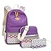 Produktbild Kinderrucksack, Art Und Weise Beiläufiger Wasserdichter Segeltuch-Rucksack 3-teilig Karikatur-Studentin-Tasche (1 Stück Enthält: Rucksack, Umhängetasche, Federmäppchen) (Color : Purple)