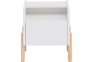 ‎REBECCA MOBILI Rebecca Mobili Quadratischer Nachttisch, Nachttisch für Kinder, Weiß Braun, MDF Kiefer, mit 1 Schublade und 1 Regal, Abgerundete Kanten - Maße HxBxT: 49 x 43 x 30 cm - Art. RE7128