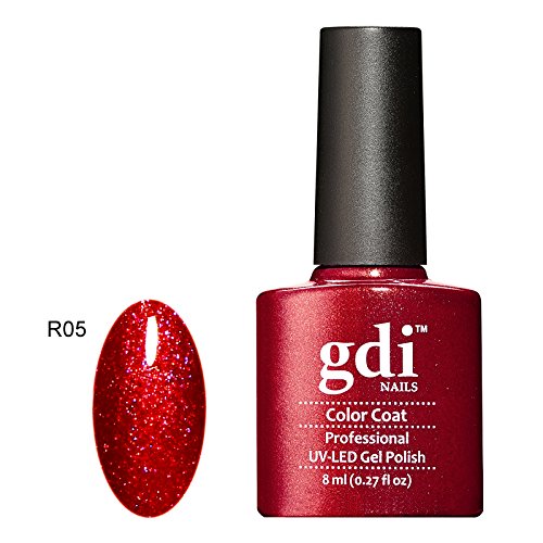 GDI Nails - R05 Ruby Blitz - Deep Burnt Red Shade - UV LED Soak Off Gel Nail Polish Varnish - Shimmer Glitter Range - 8ml