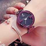 GRCSGL Watch Female Luxus Fashion Trend wasserdicht Hohe Qualität Atmosphäre einfach Quarz Star G Stahlband, Hohe Wert lila