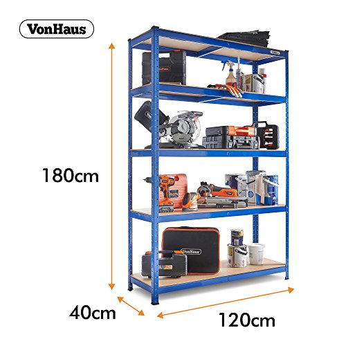 VonHaus Extra Wide Heavy Duty Schwerlastregal Stahl & MDF Tier 5 Regale Regal oder Workbench – Massiver 1325Kg Kapazität - 3