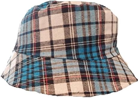 Liki Cloth Mens Womens Blue Check Bucket Hat Cotton Fishing Camping Camo Cap Stripe boonie