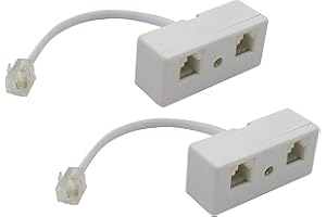 RAIN&STAR Rain⋆ 2 pezzi splitter per telefono a 2 vie, adattatore per presa telefonica, presa BT a 2 vie, cavo convertitore adattatore, 6P4C RJ11 a RJ 11 per telefono fisso