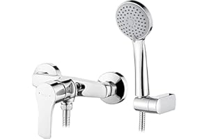 Ibergrif, M12057 Star, Completo de, Grifo, Mezclador de Ducha Monomando con Alcachofa, Soporte, Manguera, Cromo, Plata