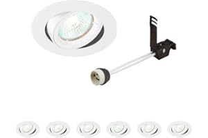 National Lighting Recessed Lighting - Mains Powered LED Spot Lights Downlights for Ceiling - IP20 Rated GU10 Fitting for Halogen or LED - Gloss White Finish, Adjustable Tilt Version – Pack of 6