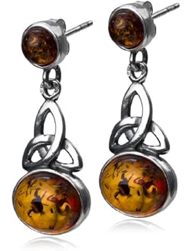 Bernstein Sterling Silber Keltisches Design Oval Ohrringe Ohrstecker