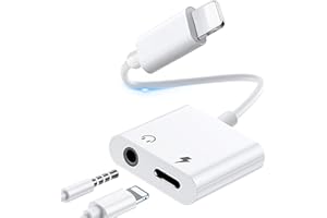 BABBLEICE iPhone Headphone Adapter,[2 in 1] Lightning to 3.5mm Jack AUX Audio Dongle Dual Splitter Adaptor Music Converter Headset Accessories Compatible with iPhone 14/13/12/11/XS Max/XS/XR/X/8 Plus/7