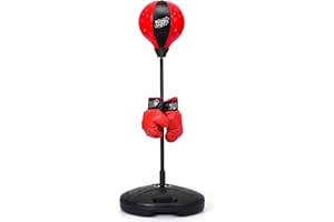 RELAX4LIFE Punching Ball con Guantini per Adulti e Bambini, Sacco da Boxe con Altezza Regolabile, Palla di Pugilato da Terra con Base Stabile, Rosso e Nero
