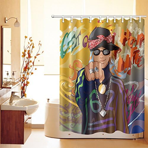 Hip Hop Shower Curtain Home Decor,150W x180H(60W x72H Inch),Waterproof,Polyester Fabric,Bathroom Shower Curtain Decor with Hook Gold Necklace, Ring