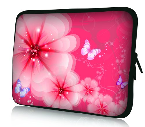 wortek Universal Notebook Tasche aus Neopren für Notebooks bis ca. 17,3 Zoll - Blumen Pink Weiß