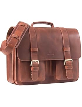 ALMADIH Leder Aktentasche ROY handgefertigt, robustes Premium Rindsleder braun Vintage Sattlerqualität - Businesstasche...