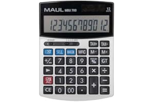 MAUL kaufmännischer Taschenrechner MBU 700 | Taschenrechner groß mit kaufmännischen Funktionen | 12-stelliges Display | inkl. Gewinn-Kosten-Marge-Funktion | Solar/Batterie | Schwarz