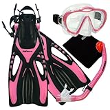 promate ritmo Junior snorkel aletas/fn420: aletas de talón abierto con correa y hebilla Snap-in anudados.