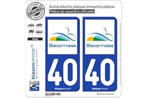 blasonimmat 2 Autocollants Plaque immatriculation Auto 40 Biscarrosse - Ville