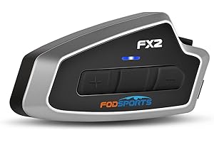 FODSPORTS FX2 InterfonoMoto-Bluetooth 5.0 -Distanza Massima di Collegamento 1Km-Adatto ai Sedili Anteriori e Posteriori delle Moto-Condivisione della Musica-Auricolare Casco