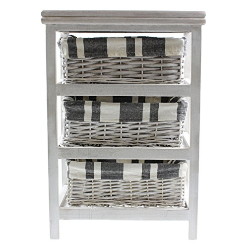 Homestyle 3 Storage Wicker Baskets Chest Drawers Cabinet Cupboard Organiser Unit