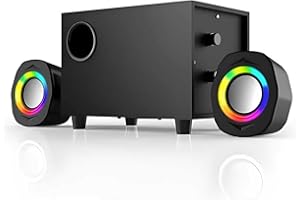ELIMAVI PC Lautsprecher, 2.1-Kanal-Soundsystem mit RGB-Satellitenlautsprechern und Subwoofer, maximale RMS-Leistung 15 Watt, USB-betrieben, geeignet für Desktop-Computer und Laptops - Schwarz