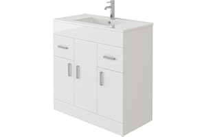 VeeBath Sphinx High Gloss White Free Standing Basin Vanity Cabinet Unit & Rectangular Sink - 800mm
