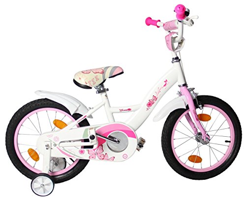 Clamaro ‚Butterfly 2017‘ Kinderfahrrad 12, 16 oder 20 Zoll für Mädchen mit Schiebestange und Stützrädern, inkl. Rücktrittbremse gemäß DIN EN 14765:2005, Mädchenfahrräder für 3, 5 oder 6 Jährige – Farbe: Butterfly Weiß/Rosa - 5