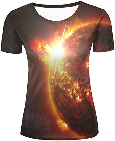 lingshirt 3D Tshirts For Women Blue Planet Beautiful Space Printed Tees M