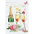 Words 'n' Wishes 'Special Couple' Anniversary Card - Champagne Flutes with Strawberries and Flowers Embossed with Foil - Eco-Friendly - Made in Great Britain