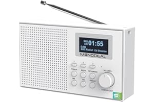 MONODEAL DAB Plus Petite radio de cuisine rechargeable avec Bluetooth, réveil, écran LCD et câble de charge USB