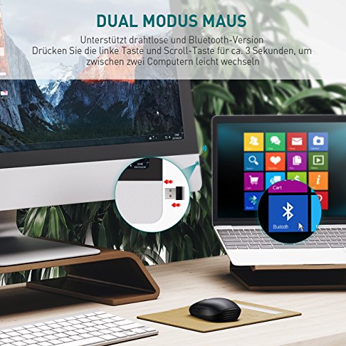 Topelek - Rat  n con Modo Bluetooth 4 0  y Modo inal  mbrico 2 4  G  rat  n inal  mbrico   ptico con Modo Dual para PC  iMac Macbook  Microsoft Pro  Oficina  hogar