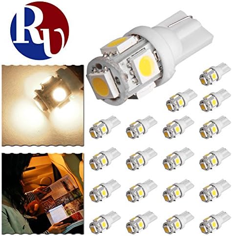 RVNI 20 x T10 Wedge 5 SMD 5050 LED Warm White Car Clearance Lamp Side Light DC12V W5W 2825 2827