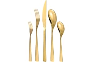 OTTO KONING Couverts de Table en Acier Inoxydable Doré, ménagère 30 pièces avec fourchette, couteau, cuillère et cuillère à café, couverts dorés pour 6 personnes, design moderne et polissage des miroirs