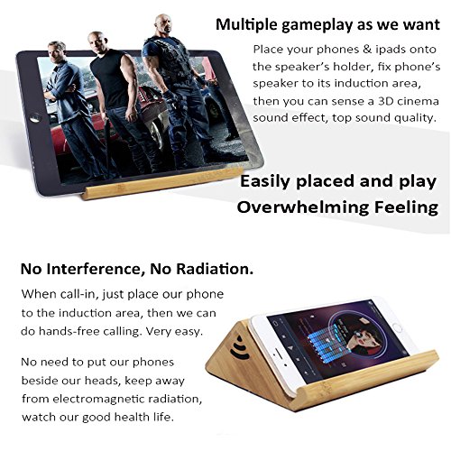 Smart Dreieck Induktion Lautsprecher Wireless, Mini Hifi Holz NFC Lautsprecher Magic Portable Lautsprecher Wireless Magical Lautsprecher Handy Cant Halter Stereo Bass mit 2 x 3W Lautsprecher 3,5 mm Audio fÃ¼r MP3 Player Laptop Desktop PC und Mikrofon Freisprechfunktion fÃ¼r Smartphones iPad iPhone Samsung Galaxy Tab Tablet PC Und andere mobile GerÃ¤te