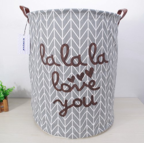 Kimjun Faltbare Haushalt Baumwolle Leinen Runde Waschekorb Hamper Kinder Spielzeug Veranstalter Aufbewahrungskorb Aufbewahrungstasche (Grau) - 3