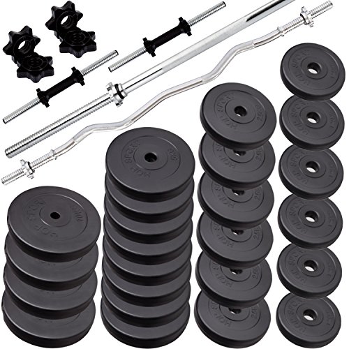 Hop-Sport KUNSTSTOFF Hantelset 117,5 kg Langhantel, Kurzhantel & Curlstange