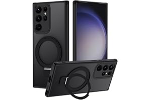 Tawarror Magnetyczne etui do Samsung Galaxy S23 Ultra, kompatybilne z MagSafe, półprzezroczyste matowe etui do Samsung S23 Ultra z podstawką, twarde PC zderzak TPU, czarne