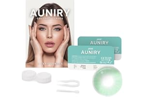 AUNIRY Lentilles Couleur Vert "JADE" Naturel : Kit Complet (2 Lentilles, Pince, Ventouse Et Étui), 12 Mois, Sans Correction, Sans Prescription, 0 Dioptrie et DIA 14.2mm | AUNIRY