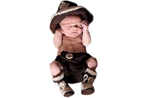 GWWFE Newborn Photography Prop Baby Crochet Photography Prop Cowboy Set Costume Outfits